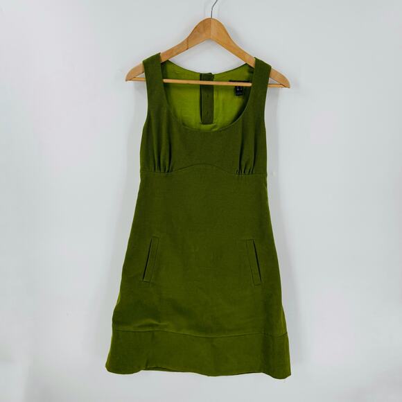 Y2K MNG Suit Corduroy Dress Green Babydoll Mini Shift Pinafore Style Size 6 - Picture 1 of 11